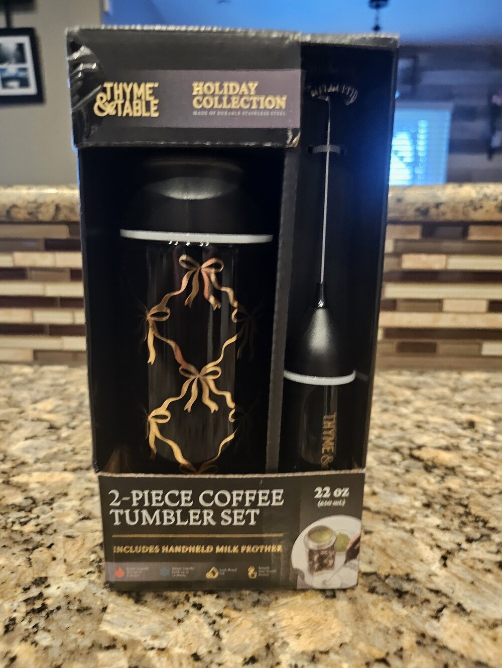 Thyme & Table Black & Gold 2-Piece Coffee Tumbler Set with Milk Frother - Picture 5 of 5